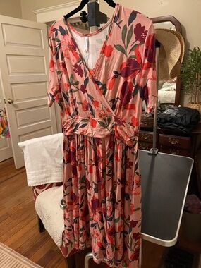 Floral Wrap Midi Dress in Blush Pink